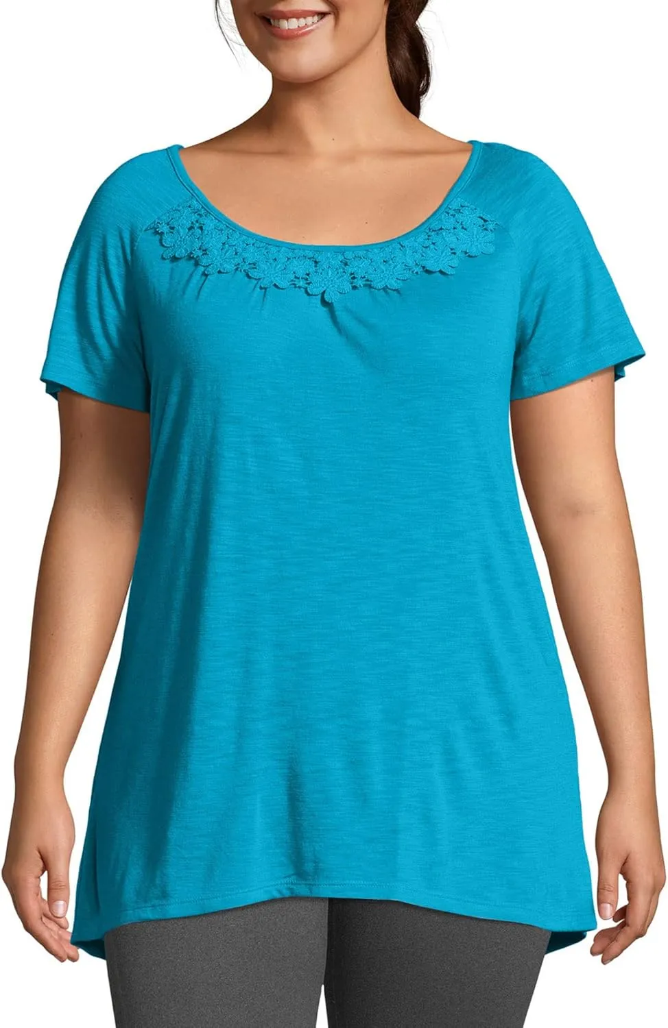 Just My Size Women's Slub Jersey Tunic Crochet Trim