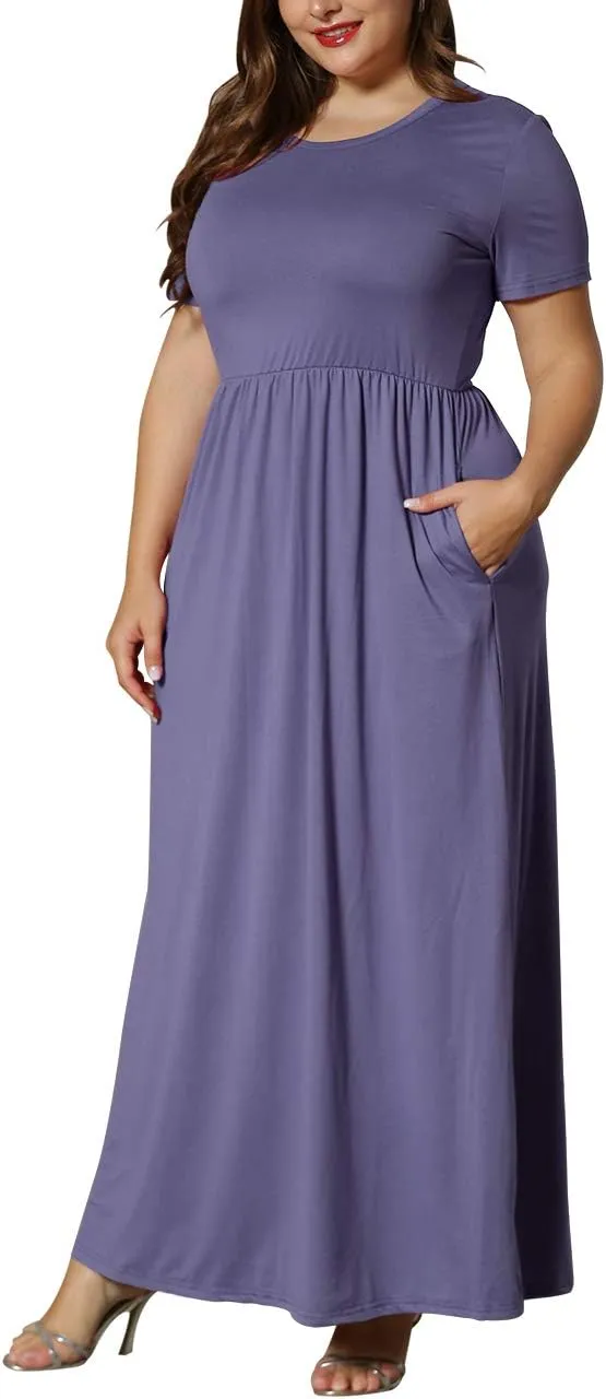 KARALIN Womens Plus Size Maxi Dresses for Curvy Women Summer Casual Short Sleeve 2025 Long Dress 14W-26W