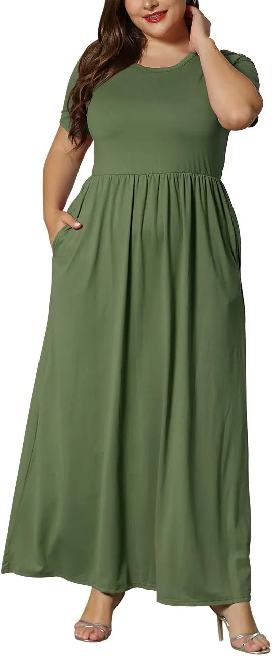 KARALIN Womens Plus Size Maxi Dresses for Curvy Women Summer Casual Short Sleeve 2025 Long Dress 14W-26W