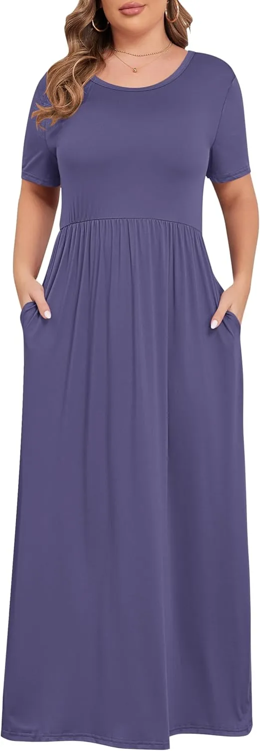 KARALIN Womens Plus Size Maxi Dresses for Curvy Women Summer Casual Short Sleeve 2025 Long Dress 14W-26W