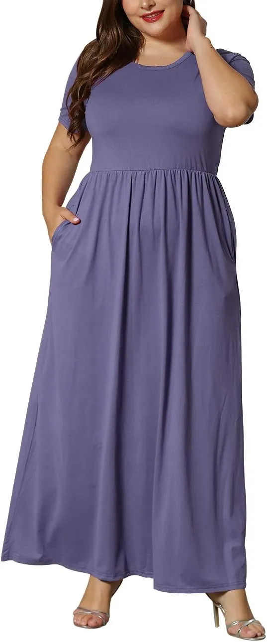 KARALIN Womens Plus Size Maxi Dresses for Curvy Women Summer Casual Short Sleeve 2025 Long Dress 14W-26W