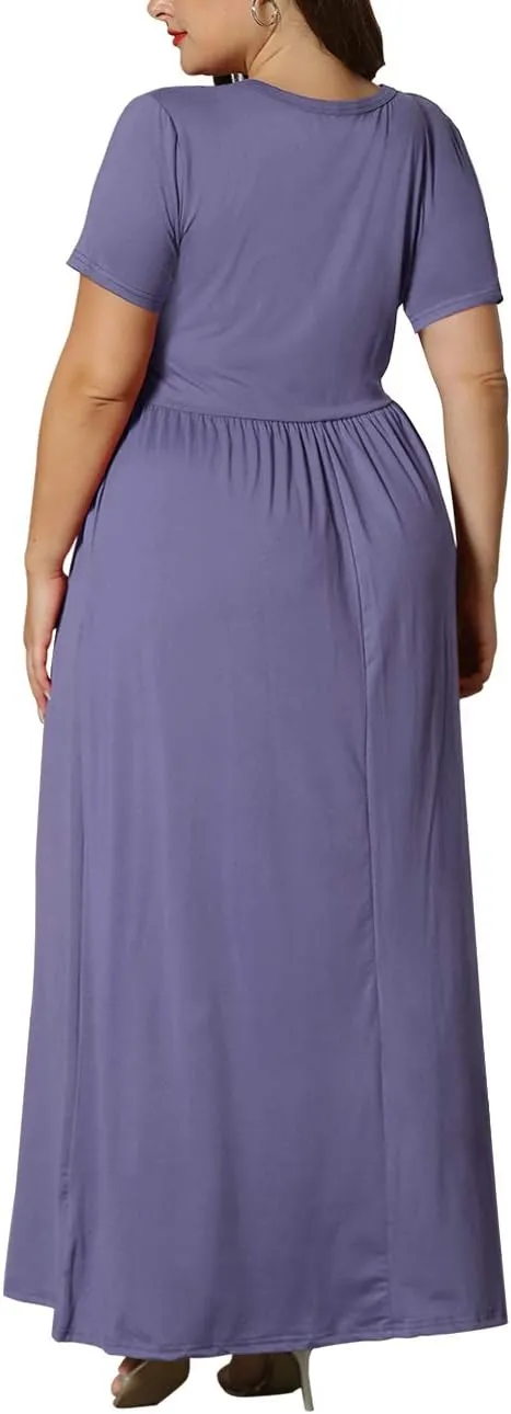 KARALIN Womens Plus Size Maxi Dresses for Curvy Women Summer Casual Short Sleeve 2025 Long Dress 14W-26W