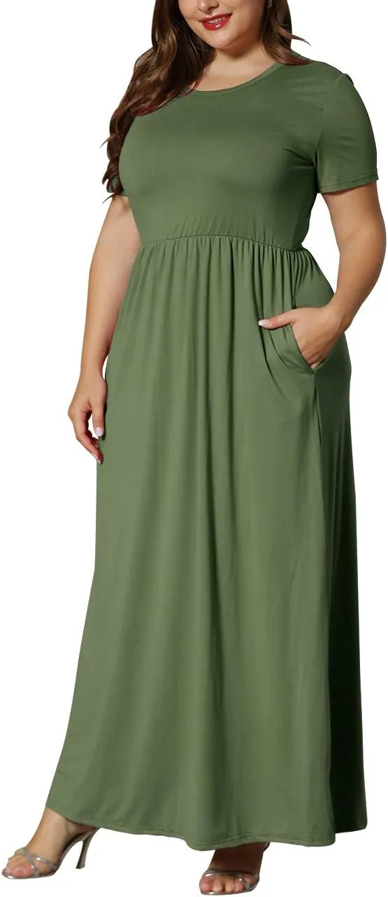 KARALIN Womens Plus Size Maxi Dresses for Curvy Women Summer Casual Short Sleeve 2025 Long Dress 14W-26W