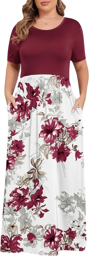 KARALIN Womens Plus Size Maxi Dresses for Curvy Women Summer Casual Short Sleeve 2025 Long Dress 14W-26W