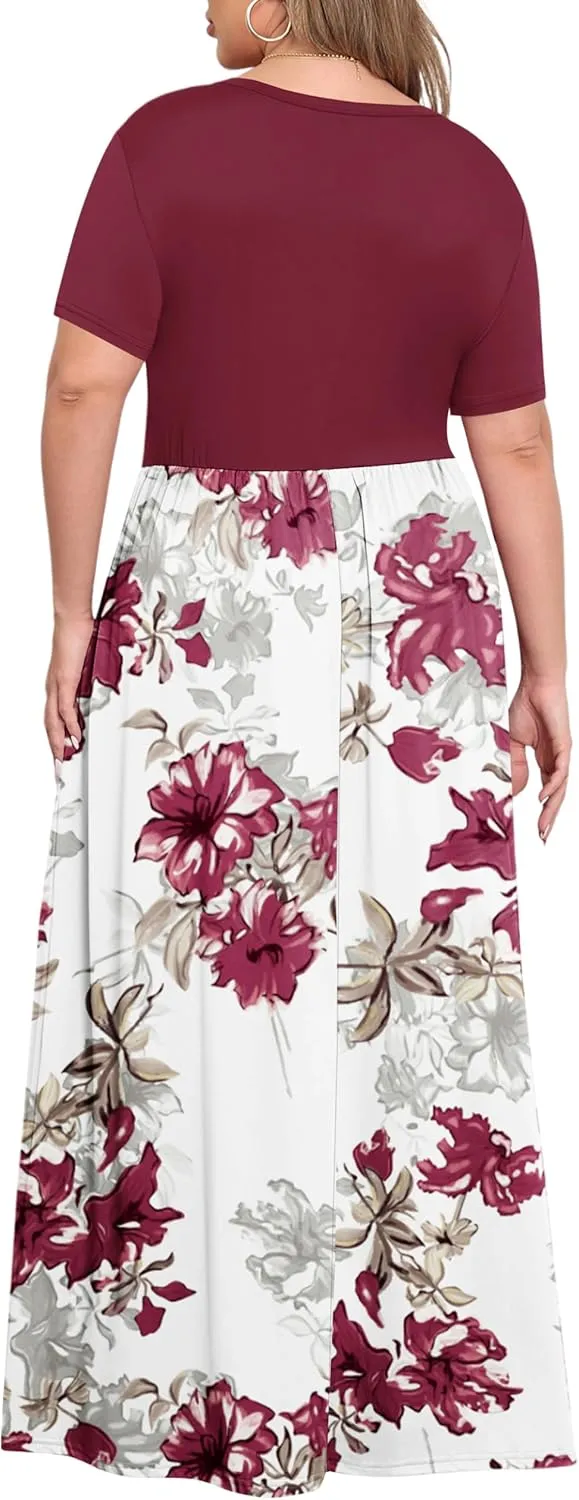 KARALIN Womens Plus Size Maxi Dresses for Curvy Women Summer Casual Short Sleeve 2025 Long Dress 14W-26W