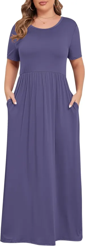 KARALIN Womens Plus Size Maxi Dresses for Curvy Women Summer Casual Short Sleeve 2025 Long Dress 14W-26W