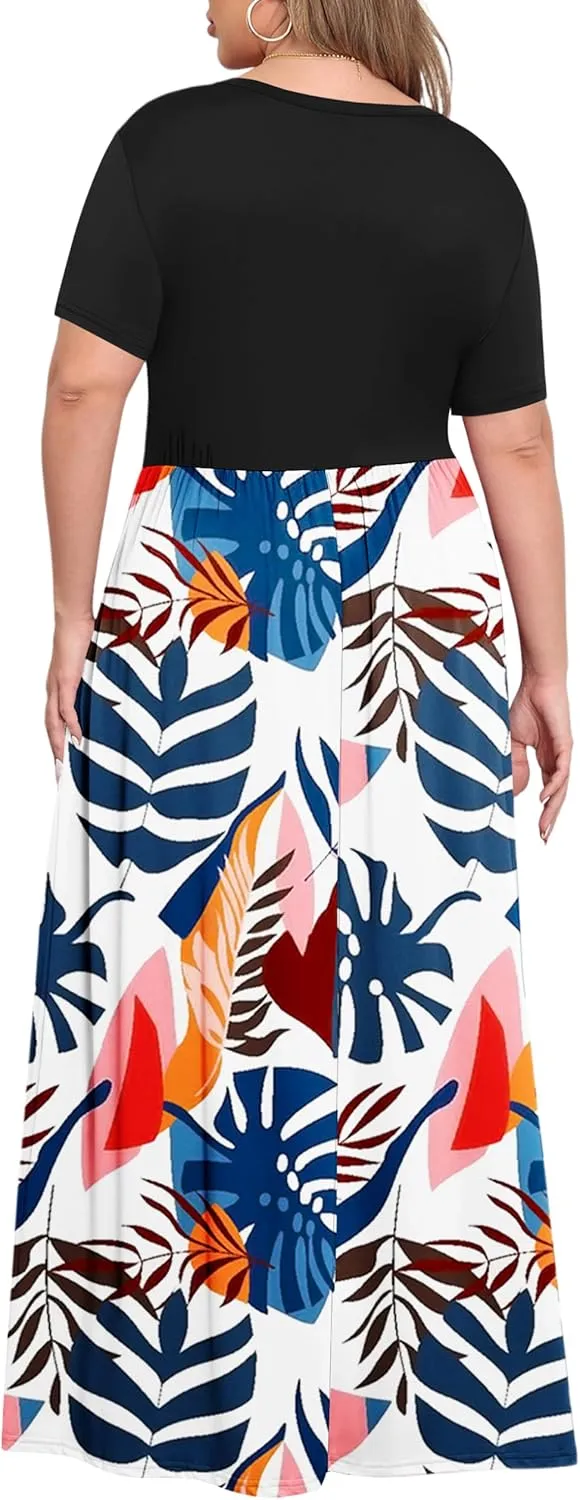KARALIN Womens Plus Size Maxi Dresses for Curvy Women Summer Casual Short Sleeve 2025 Long Dress 14W-26W