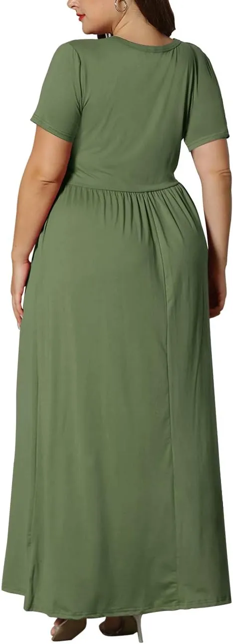 KARALIN Womens Plus Size Maxi Dresses for Curvy Women Summer Casual Short Sleeve 2025 Long Dress 14W-26W