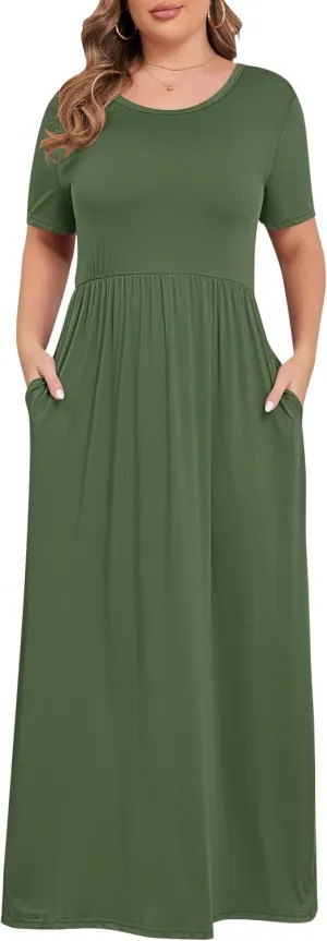 KARALIN Womens Plus Size Maxi Dresses for Curvy Women Summer Casual Short Sleeve 2025 Long Dress 14W-26W