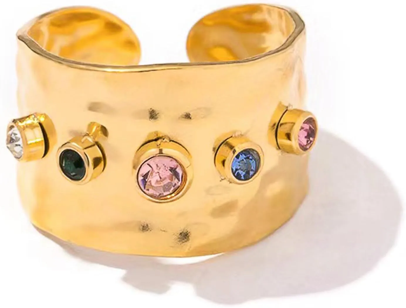 KELMALL Gold Plated Rings for Women, Non Tarnish Statable Stainless Steel Chunky Adjustable Statement Cocktail Rings