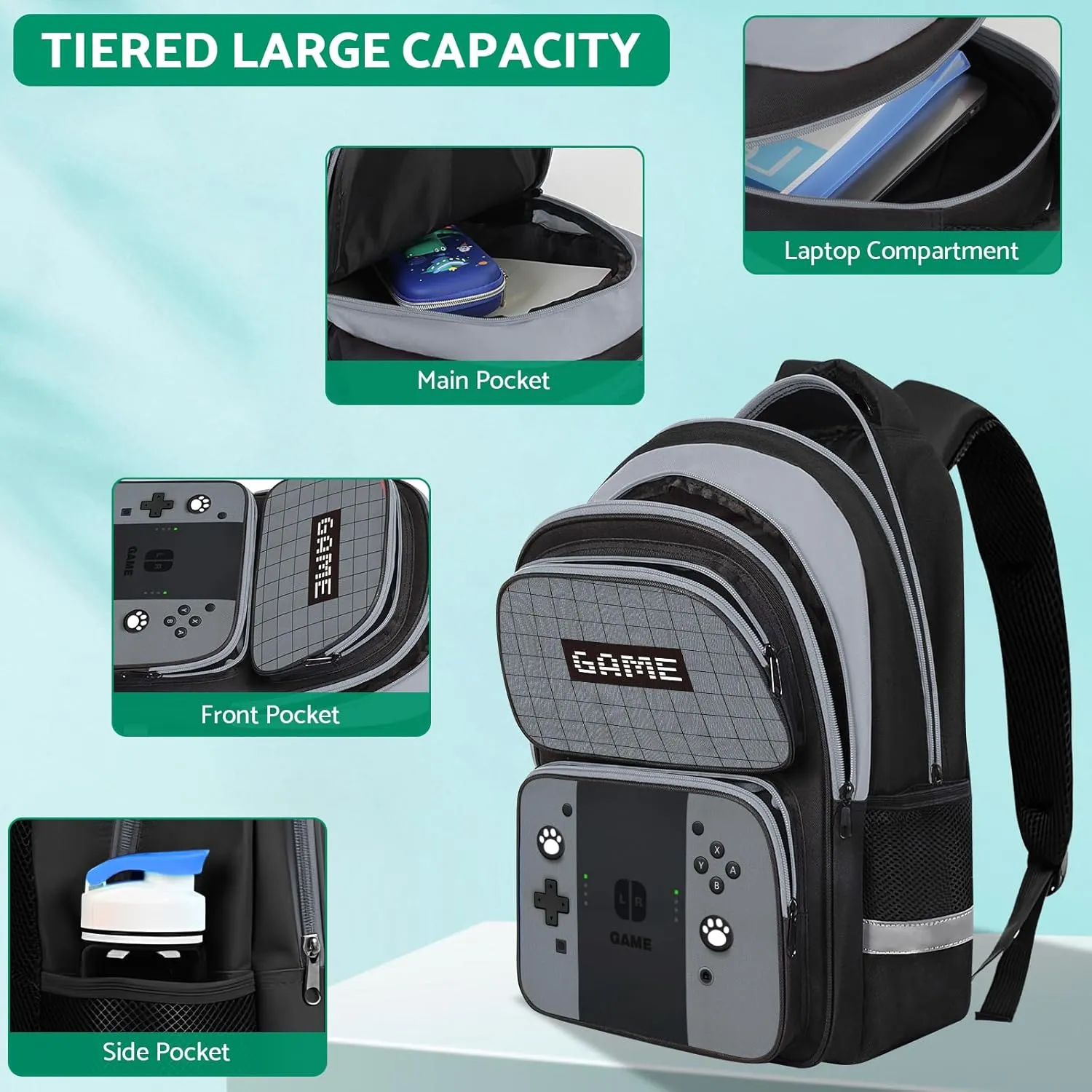 Kids Backpack For BoysGamer Boys Backpack For Children Teens Elementary Middle School, 17 Students Bookbag