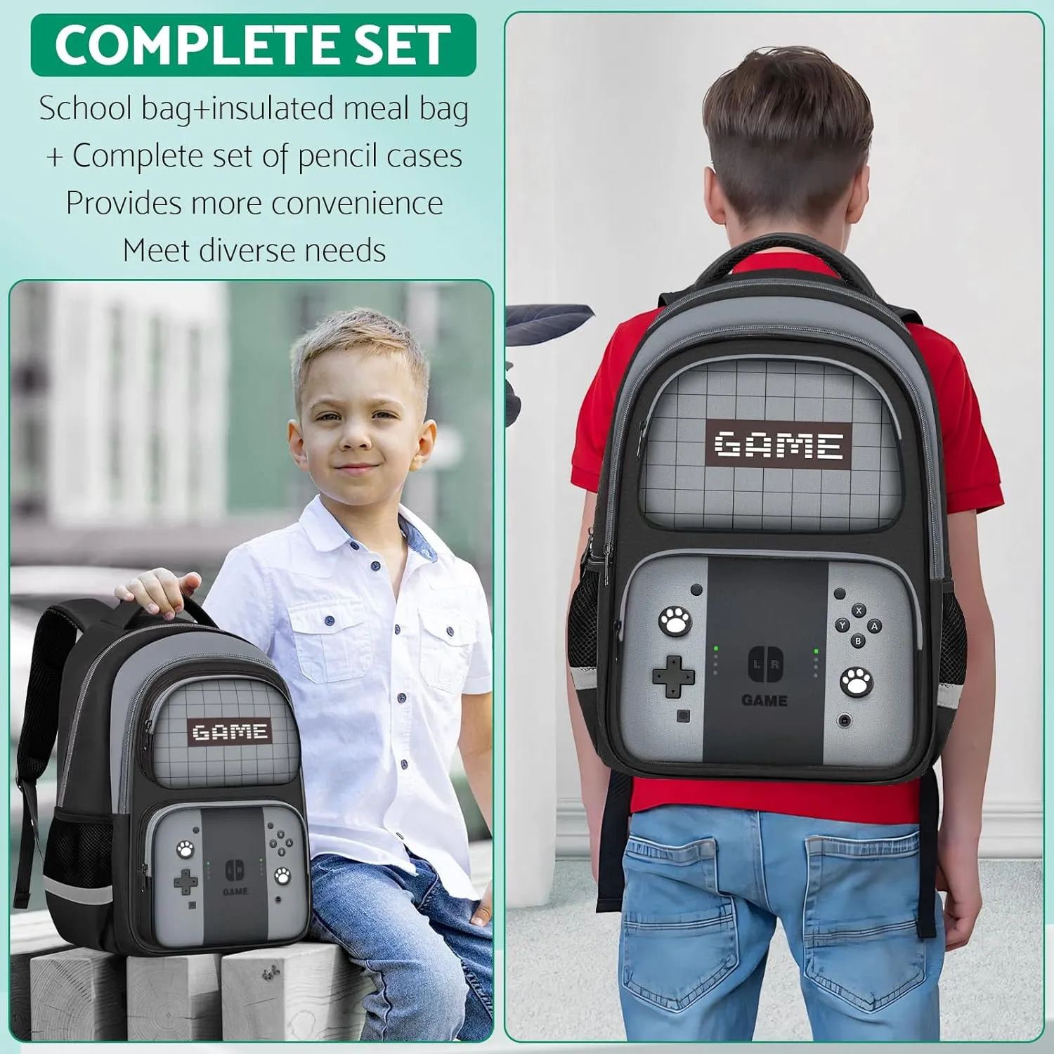 Kids Backpack For BoysGamer Boys Backpack For Children Teens Elementary Middle School, 17 Students Bookbag