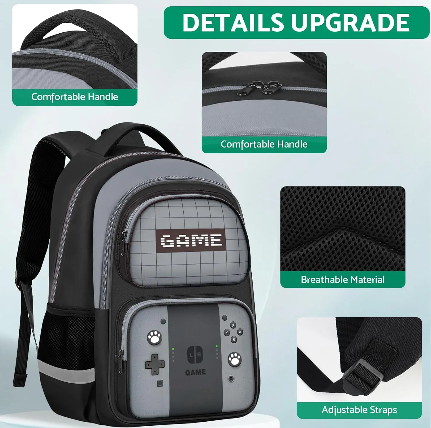 Kids Backpack For BoysGamer Boys Backpack For Children Teens Elementary Middle School, 17 Students Bookbag
