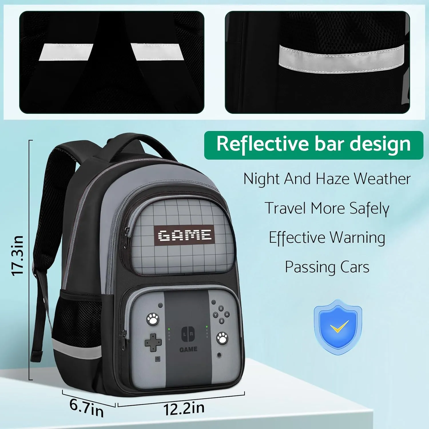 Kids Backpack For BoysGamer Boys Backpack For Children Teens Elementary Middle School, 17 Students Bookbag