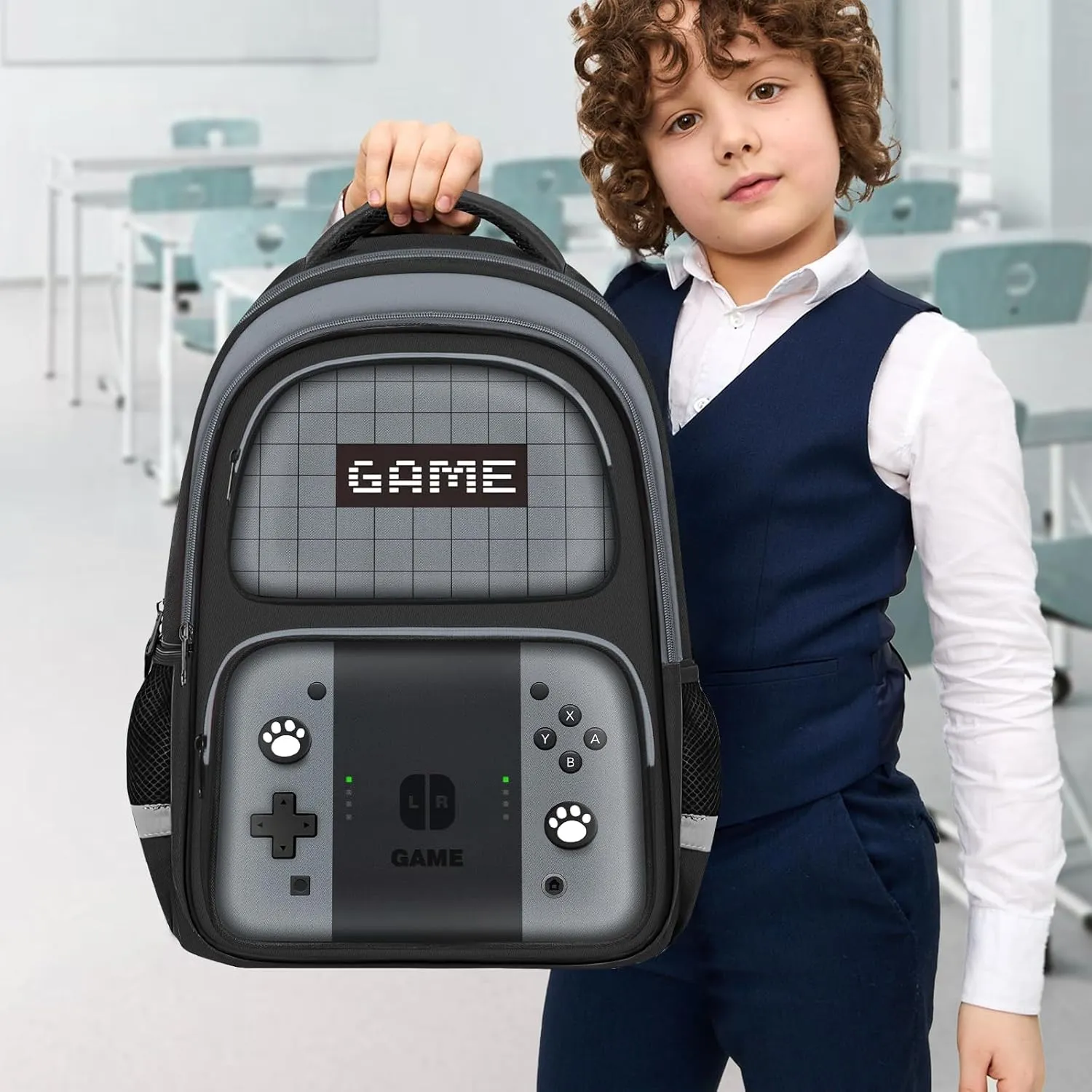 Kids Backpack For BoysGamer Boys Backpack For Children Teens Elementary Middle School, 17 Students Bookbag