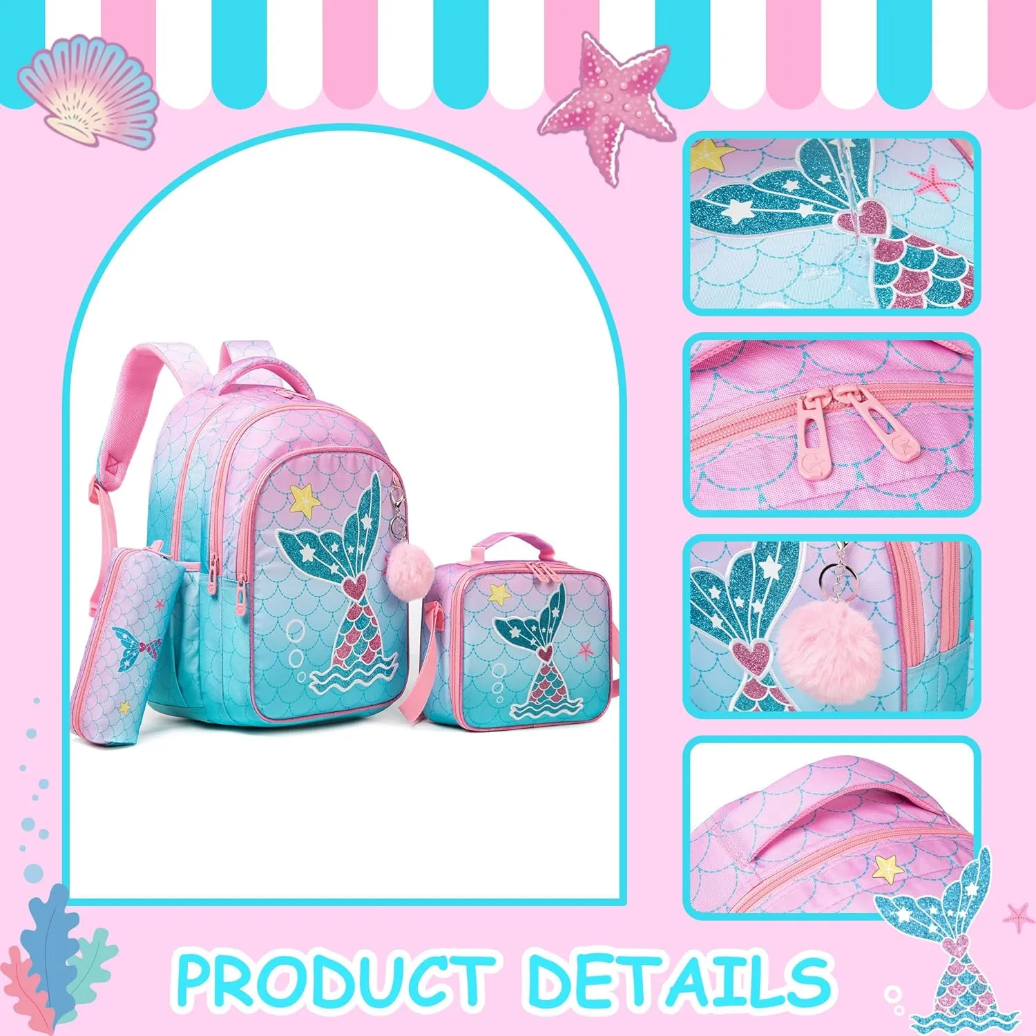 Kids Backpacks for Girls Backpacks for Girls Travel Backpack for School Elementary Primary Students Kids Backpack with Lunch Box Pencil Case