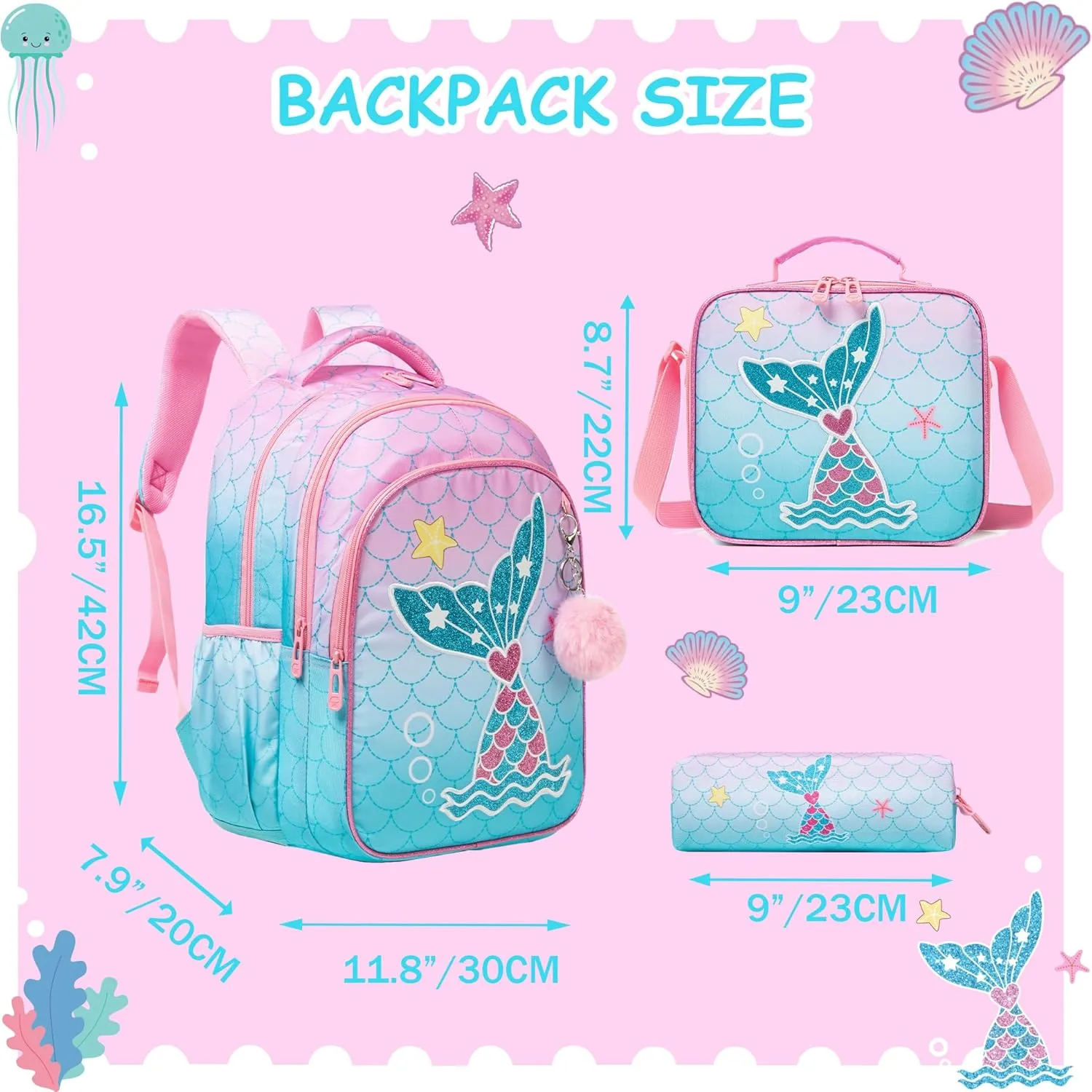 Kids Backpacks for Girls Backpacks for Girls Travel Backpack for School Elementary Primary Students Kids Backpack with Lunch Box Pencil Case