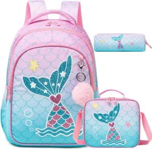 Kids Backpacks for Girls Backpacks for Girls Travel Backpack for School Elementary Primary Students Kids Backpack with Lunch Box Pencil Case