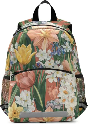 KLL Spring Flowers flower Daffodils Rose Gold diaper bag backpack two kids chest clip bookbags for baby