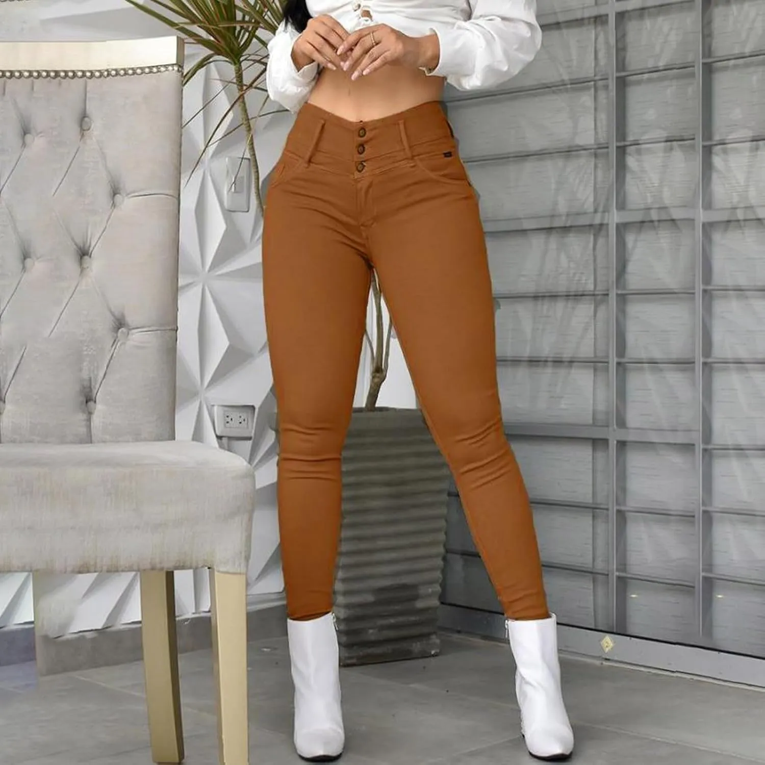 Ladies Casual Vintage Solid Colour High Waist Skinny Pants Trousers Casual Pants Leggings Women Pants Casual