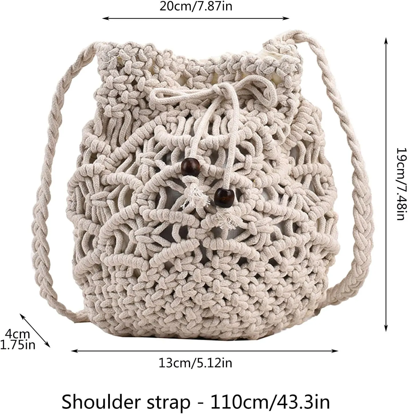 Ladies Crossbody Bag Literary Single Shoulder Vintage Cotton Woven Drawstring Fresh Beach Bag Business (Khaki, One Size)