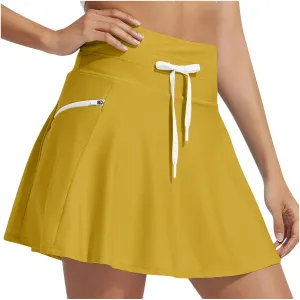 Ladies Skirt Swimwear High Waisted Bathing Suit Skirt Pleated Plain Swim Skorts for Women with Pockets 2025 Trendy