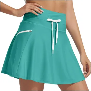 Ladies Skirt Swimwear High Waisted Bathing Suit Skirt Pleated Plain Swim Skorts for Women with Pockets 2025 Trendy