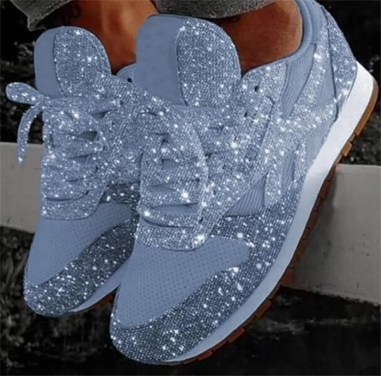 Ladmiple Shoes For Women Sneakers Trendy Slip On Walking Shoes Non Slip Lightweight Fashion Lace Up Platform Loafers