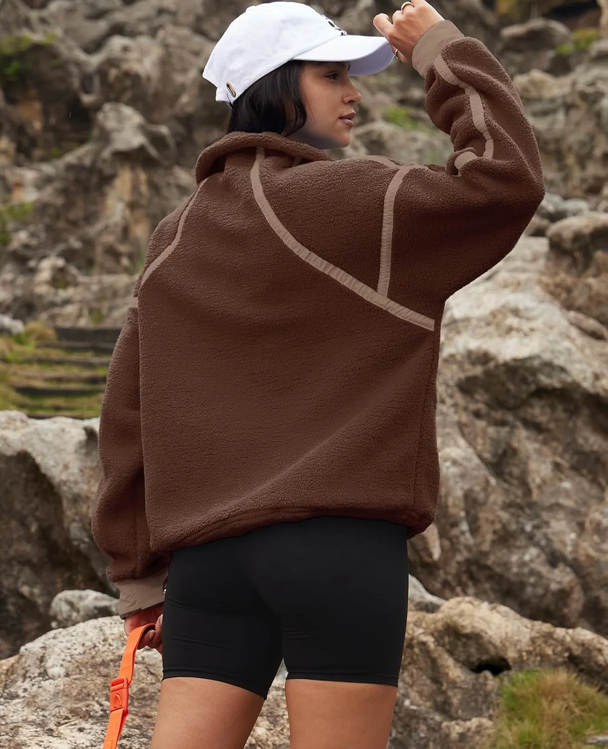 LAMISSCHE Half Zip Sweatshirt Women Oversized Sherpa Jacket V Neck Fleece Pullover Hoodie with Pockets