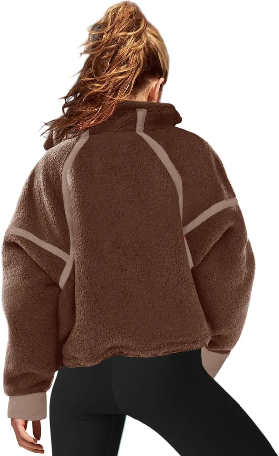LAMISSCHE Half Zip Sweatshirt Women Oversized Sherpa Jacket V Neck Fleece Pullover Hoodie with Pockets
