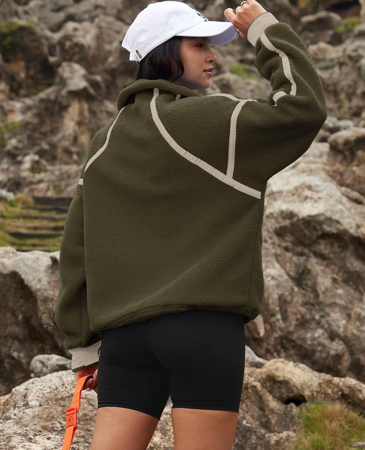 LAMISSCHE Half Zip Sweatshirt Women Oversized Sherpa Jacket V Neck Fleece Pullover Hoodie with Pockets