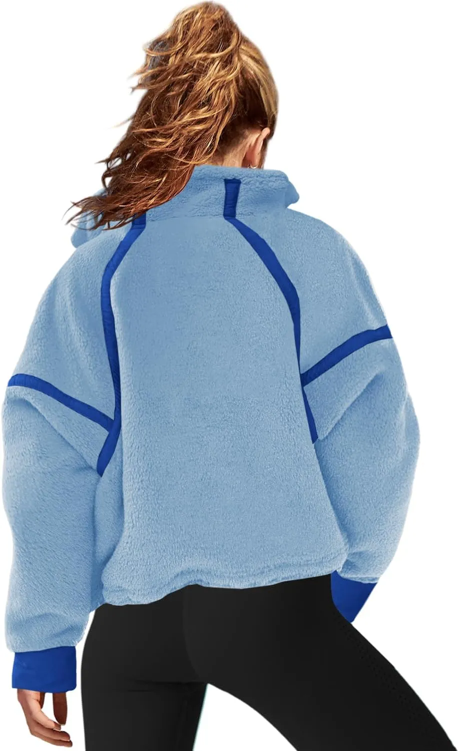 LAMISSCHE Half Zip Sweatshirt Women Oversized Sherpa Jacket V Neck Fleece Pullover Hoodie with Pockets