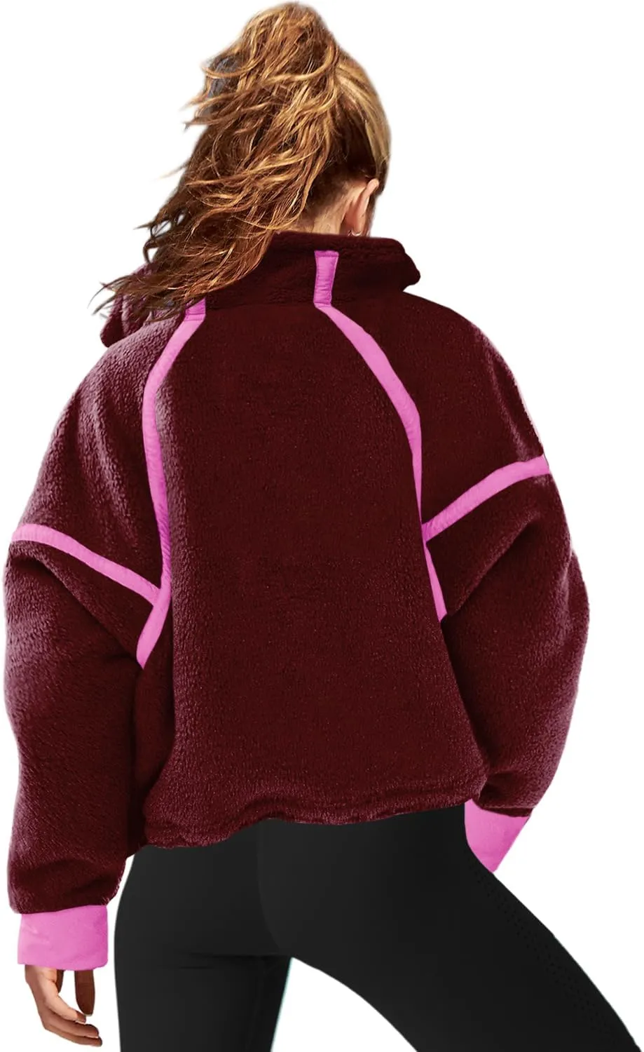 LAMISSCHE Half Zip Sweatshirt Women Oversized Sherpa Jacket V Neck Fleece Pullover Hoodie with Pockets