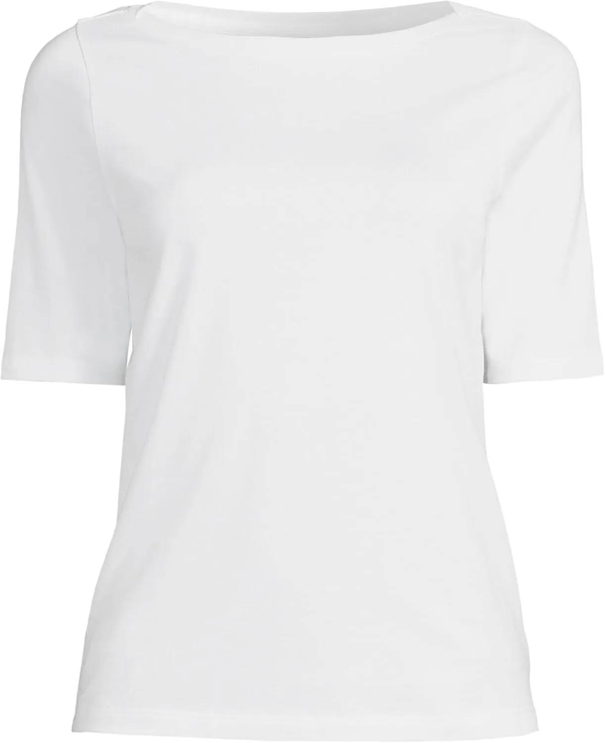 Lands' End Women's Elbow Sleeve American-Grown Supima Cotton Boatneck Top