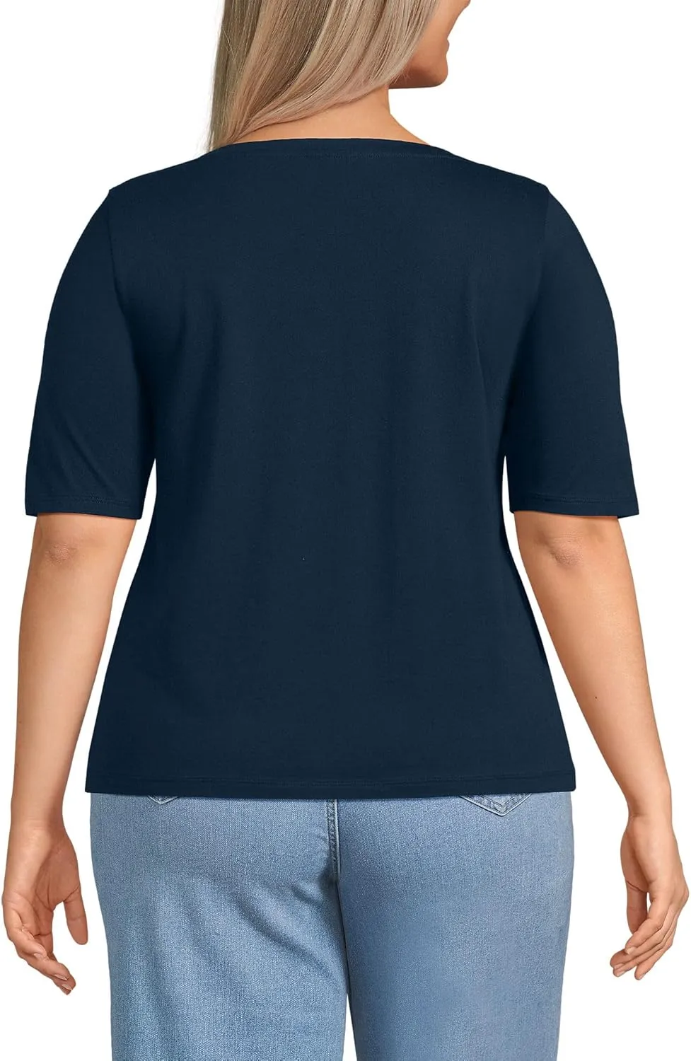Lands' End Women's Elbow Sleeve American-Grown Supima Cotton Boatneck Top