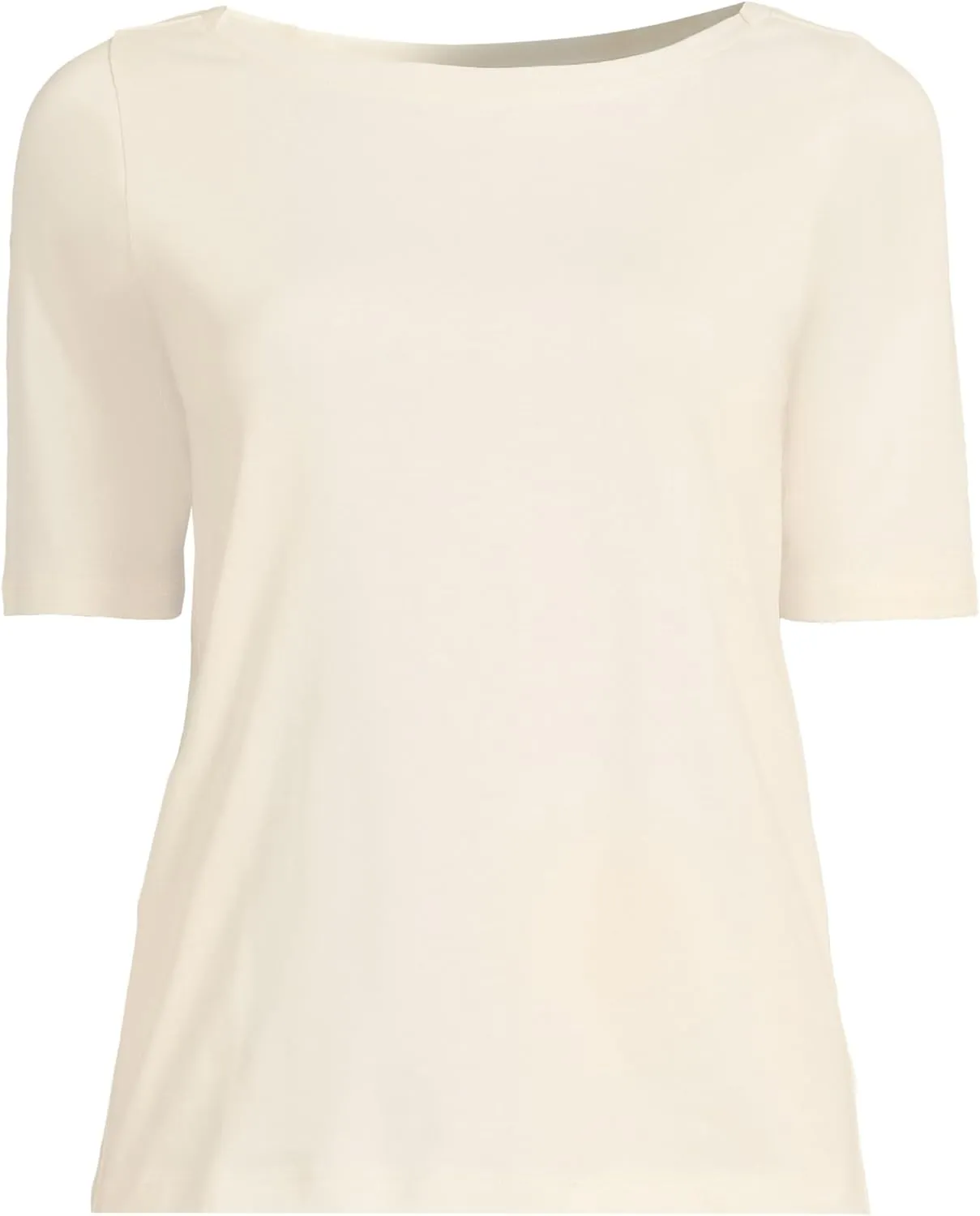 Lands' End Women's Elbow Sleeve American-Grown Supima Cotton Boatneck Top
