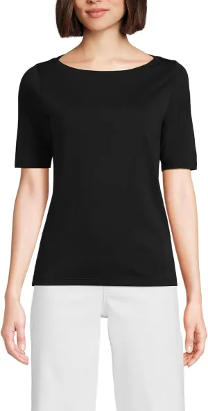 Lands' End Women's Elbow Sleeve American-Grown Supima Cotton Boatneck Top