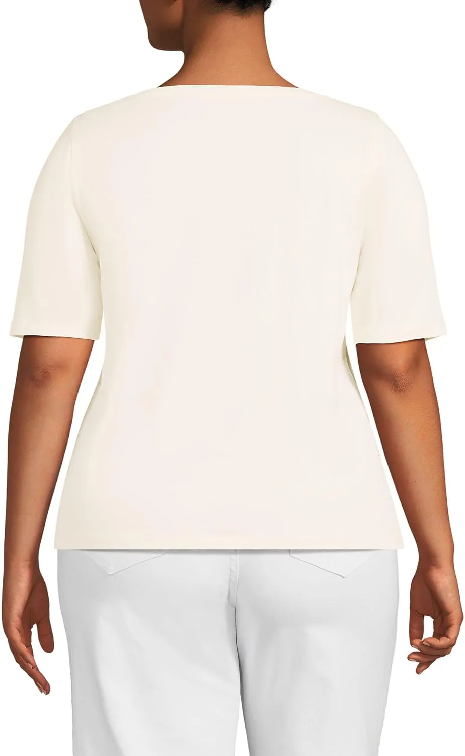 Lands' End Women's Elbow Sleeve American-Grown Supima Cotton Boatneck Top