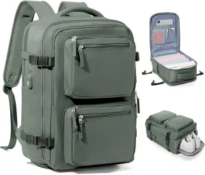 Laptop Backpack for Men Women, Flight Approved Travel Backpack Business Backpack with USB Charging Port, Casual Daypack College Computer Backpacks, Green