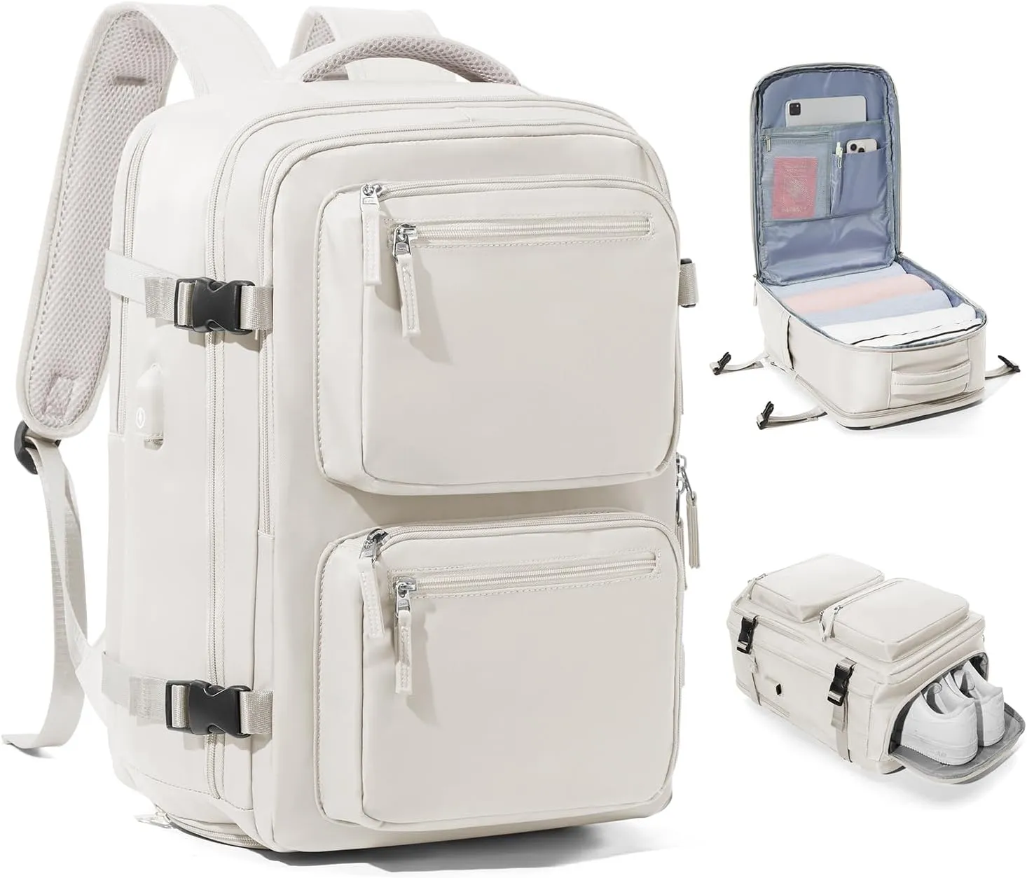 Laptop Backpack for Men Women, Flight Approved Travel Backpack Business Backpack with USB Charging Port, Casual Daypack College Computer Backpacks, White