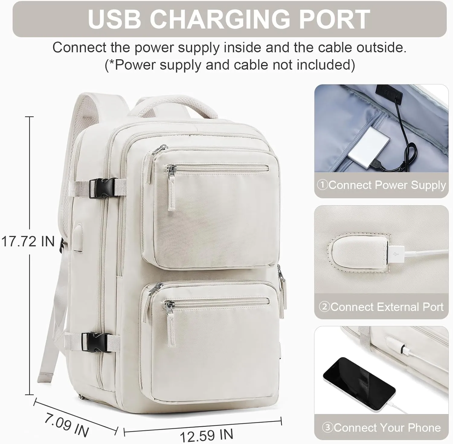 Laptop Backpack for Men Women, Flight Approved Travel Backpack Business Backpack with USB Charging Port, Casual Daypack College Computer Backpacks, White