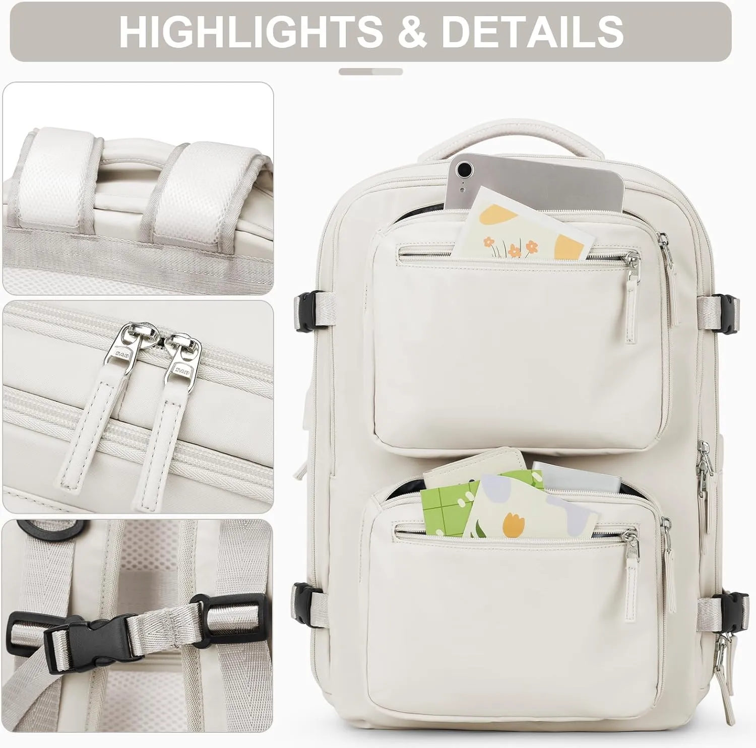 Laptop Backpack for Men Women, Flight Approved Travel Backpack Business Backpack with USB Charging Port, Casual Daypack College Computer Backpacks, White