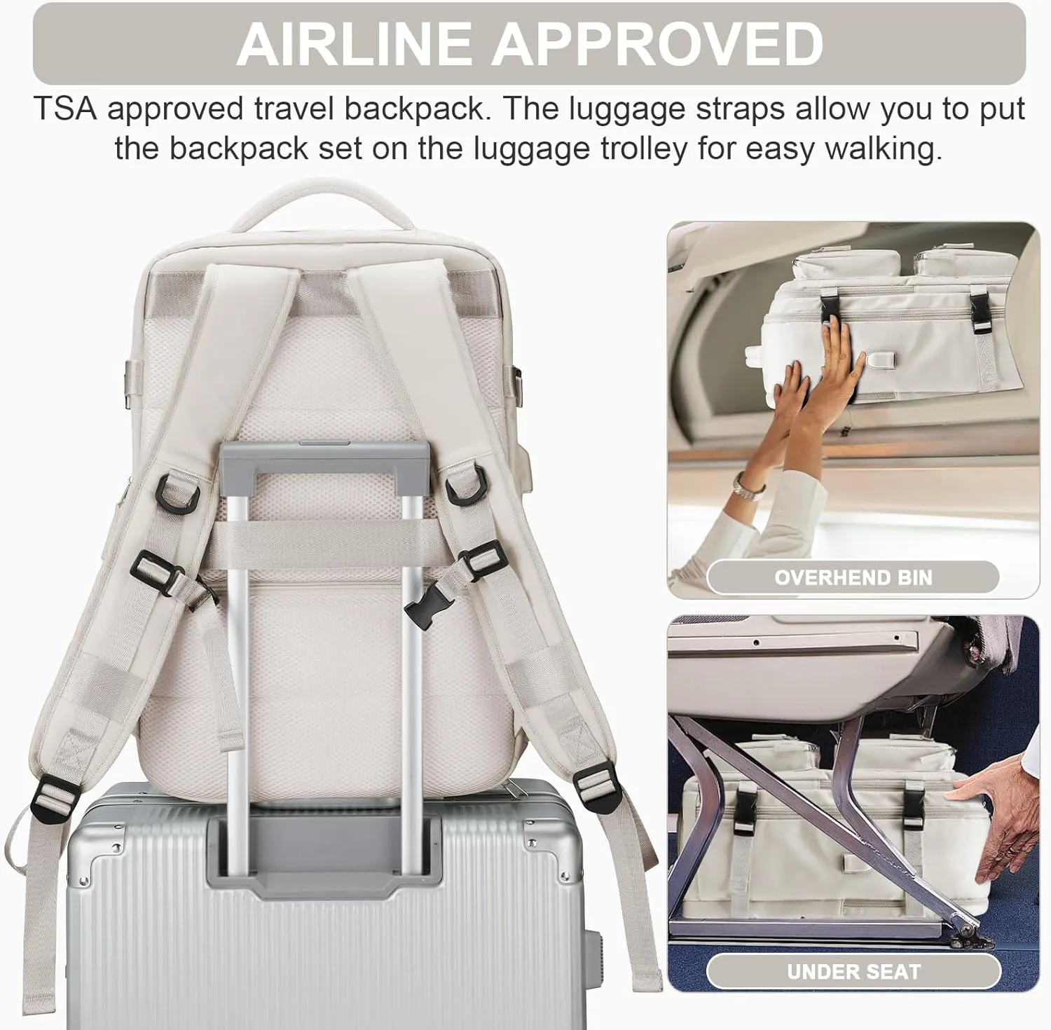 Laptop Backpack for Men Women, Flight Approved Travel Backpack Business Backpack with USB Charging Port, Casual Daypack College Computer Backpacks, White
