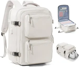 Laptop Backpack for Men Women, Flight Approved Travel Backpack Business Backpack with USB Charging Port, Casual Daypack College Computer Backpacks, White