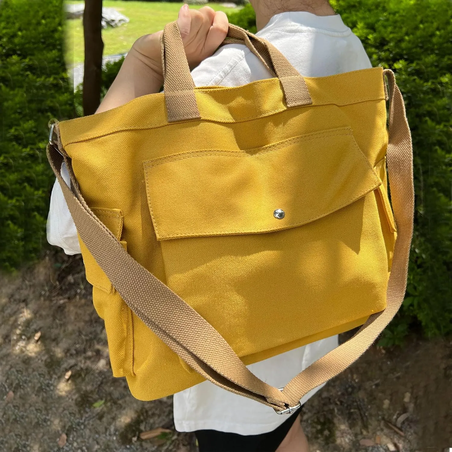 Large Canvas Crossbody Tote Bag with Pockets Canvas Messenger Bag Shoulder Hobo for Women Men Casual Travel Work Bags