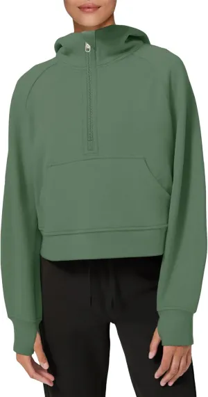 LASLULU Womens Fleece Hoodies Pullover 1/2 Zip Up Sweatshirts Long Sleeve Sweater Workout Jacket Fall Outfits 2024 Thumb Hole