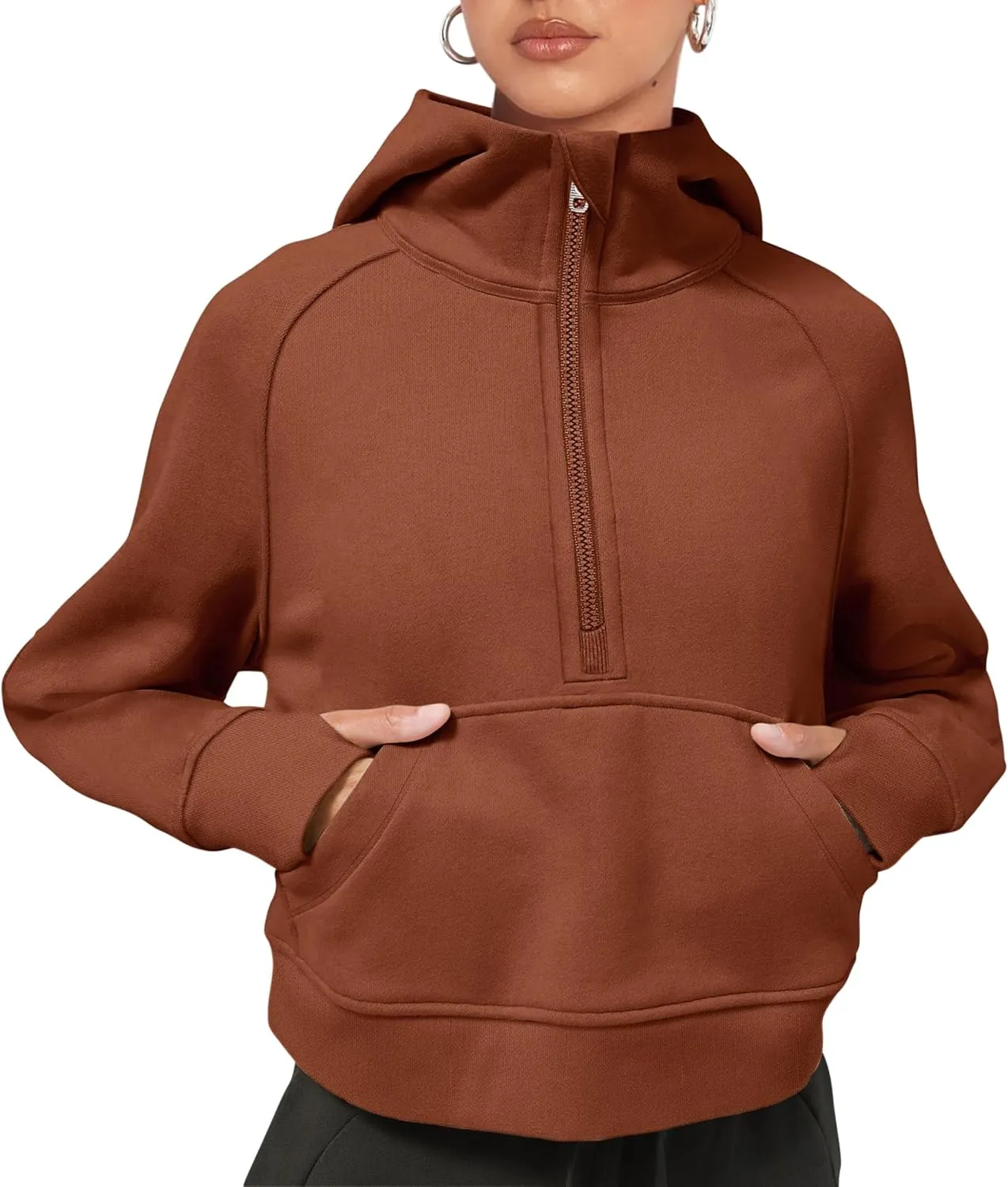 LASLULU Womens Fleece Hoodies Pullover 1/2 Zip Up Sweatshirts Long Sleeve Sweater Workout Jacket Fall Outfits 2024 Thumb Hole