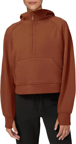 LASLULU Womens Fleece Hoodies Pullover 1/2 Zip Up Sweatshirts Long Sleeve Sweater Workout Jacket Fall Outfits 2024 Thumb Hole