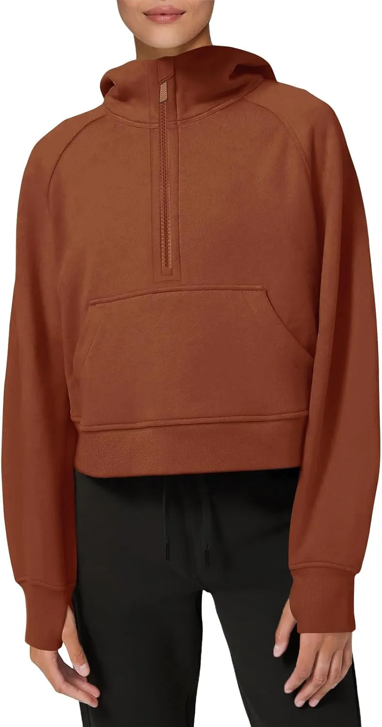 LASLULU Womens Fleece Hoodies Pullover 1/2 Zip Up Sweatshirts Long Sleeve Sweater Workout Jacket Fall Outfits 2024 Thumb Hole