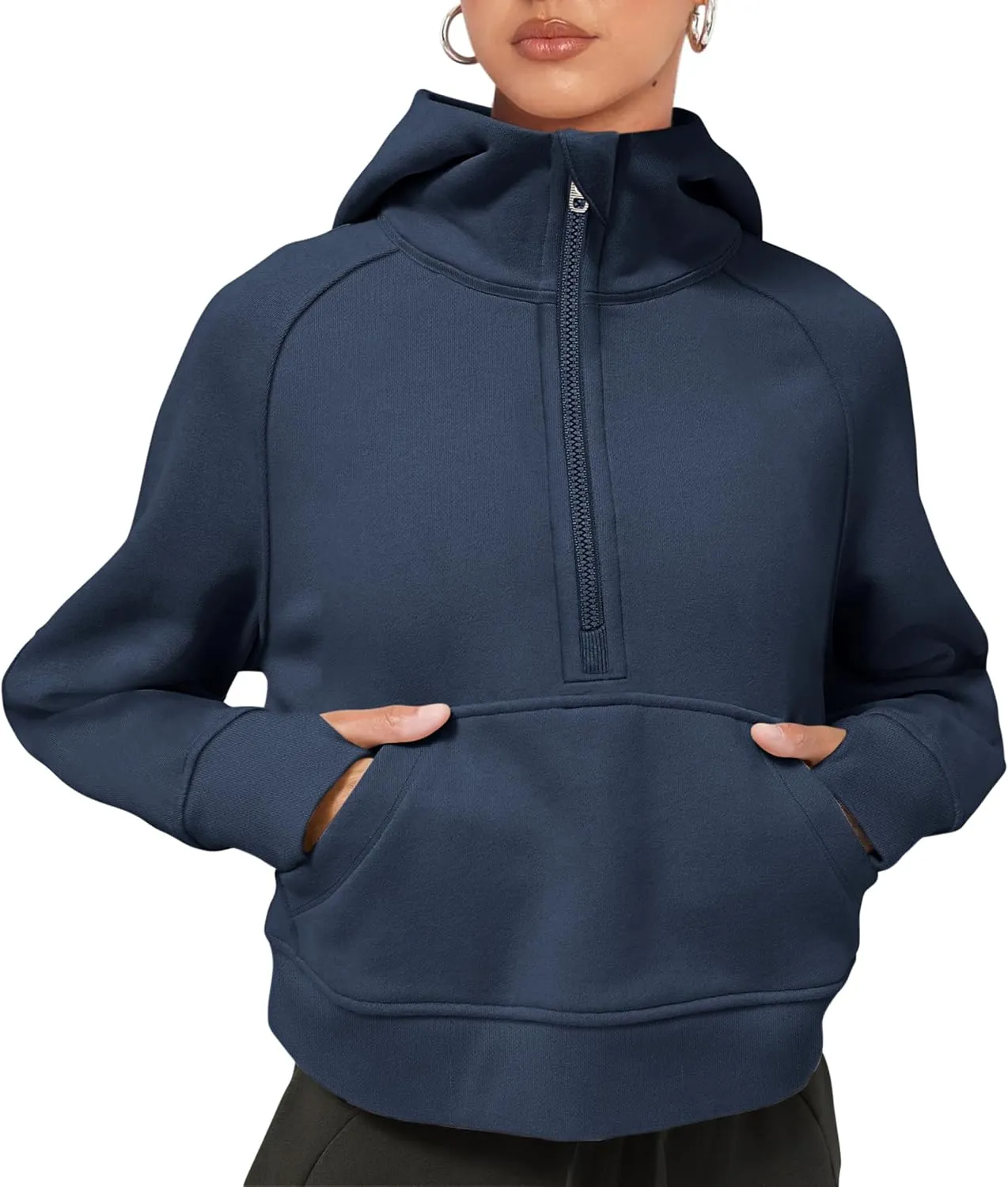 LASLULU Womens Fleece Hoodies Pullover 1/2 Zip Up Sweatshirts Long Sleeve Sweater Workout Jacket Fall Outfits 2024 Thumb Hole